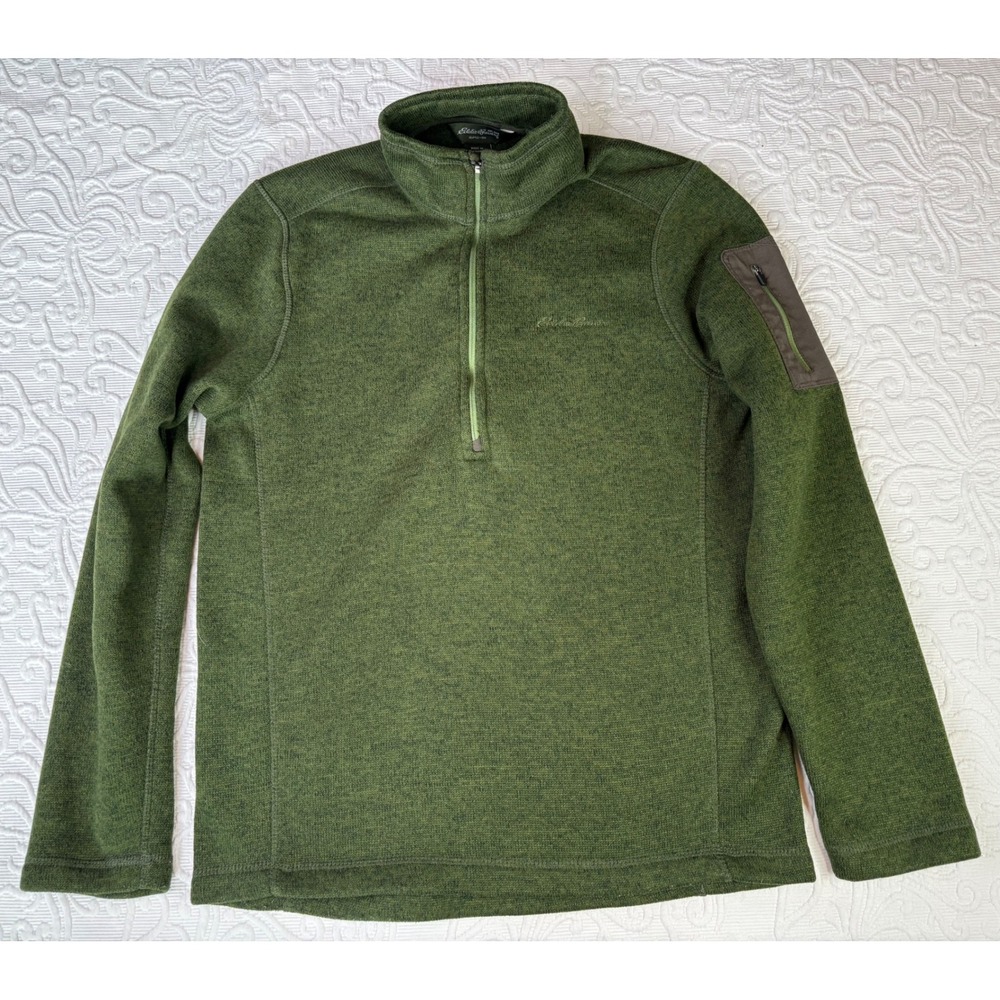 Eddie Bauer Men Forest Green Heavy Fleece Quarter Zip Pullover Casual Size‎ M